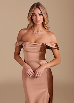 Azazie Saige Vestidos de damas de honor Vestido de Bronceador de Satén Metálico de Corte en A Convertible con Vestidos sin tirantes image3