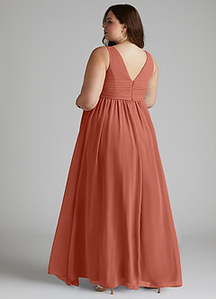 Azazie Yetta Maternity Bridesmaid Dresses A-Line V-Neck Gathered Chiffon Floor-Length Dress image11