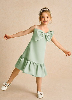Azazie Kiwi Flower Girl Dresses Dusty Sage A-Line Spaghetti Strap Matte Satin Dress image1