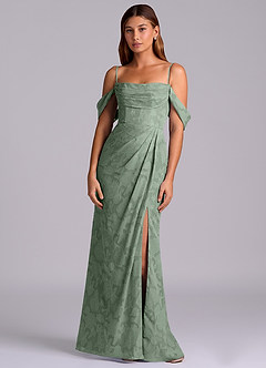Azazie Johana Bridesmaid Dresses Matcha Mermaid Off the Shoulder Floral Burnout Convertible Dress image6