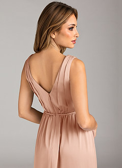 Azazie Tanicia Brautjungfernkleider A-Linie Plissee Stretch-Satin Kleid Roségold image7