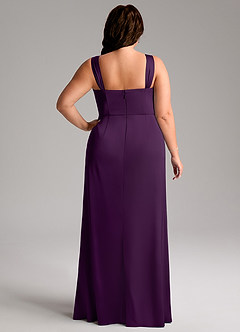 Azazie Denice Bridesmaid Dresses Grape Sheath Pleated Stretch Satin Dress image11