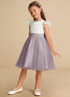 Azazie Vetty Flower Girl Dresses Ivory Dusk A-Line Lace Tulle Dress image3