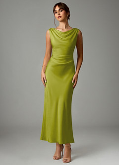 Azazie Kieryn Bridesmaid Dresses Lemongrass Mermaid Pleated Stretch Satin Dress image1