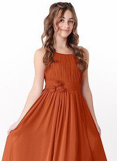 Azazie Astrid Junior Burnt Orange A-Line Floral Chiffon Dress image3