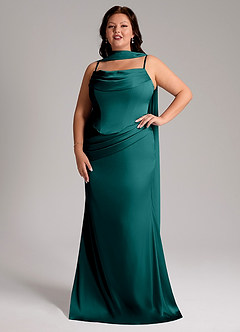 Azazie Sorrel Vestidos de madrinha de casamento Vestido Pavão de Cetim elástico de sereia com Sem alças image7