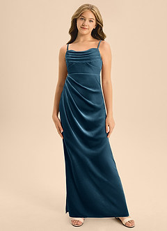 Azazie Mai Junior Blue Topaz A-Line Sweetheart Neckline Velvet Dress image6