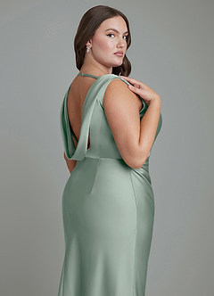 Azazie Kieryn Bridesmaid Dresses Agave Mermaid Pleated Stretch Satin Dress image13