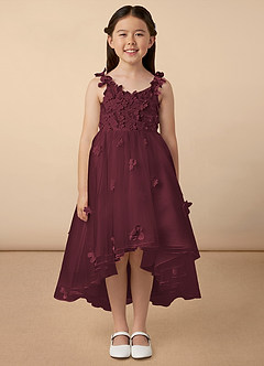 Azazie Ceres Flower Girl Dresses Cabernet Ball-Gown Lace Tulle Dress image1