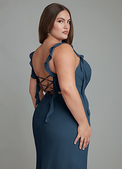 Azazie Jessamine Bridesmaid Dresses Dark Navy Mermaid Corset Chiffon Dress image15