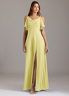 Azazie Darcia Bridesmaid Dresses Lemon Sorbet A-Line Side Slit Chiffon Dress image3