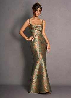 Vestido Verde Azulado Vintage Largo Calantha image3