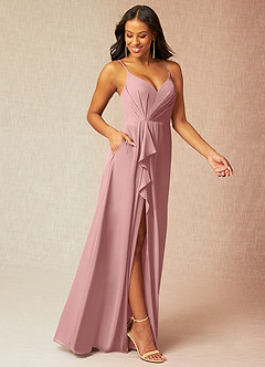 Azazie Kyedae Bridesmaid Dresses Dusty Rose A-Line V-Neck Pleated Chiffon Dress image3