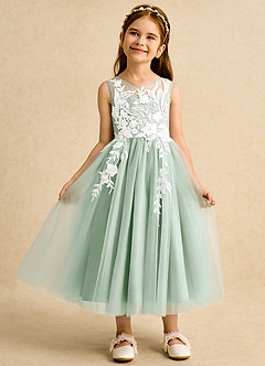 Azazie Sundae Jurken voor bloemenmeisjes Baljurk Jurk van Kant Agave image6