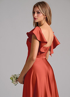 Azazie Leilani Bridesmaid Dresses Rust A-Line Ruched Stretch Satin Dress image9