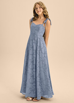 Azazie Rosey Junior Dusty Blue A-Line Sweetheart Neckline Floral Burnout Dress image6