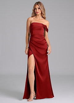 Azazie Lisbeth Robes de demoiselle d'honneur Robe Sirène Convertible en Satin extensible Épaule décolletée Grenade image3