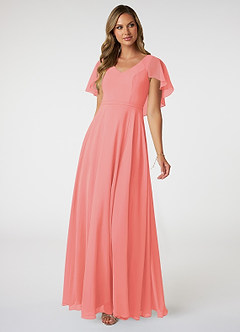 Azazie Jamie Bridesmaid Dresses Coral A-Line Chiffon Dress image1