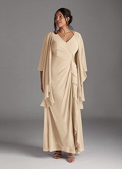Azazie Manuella Kleider für die Brautmutter A-Linie V-Hals Gefaltet Chiffon Kleid Champagner image12