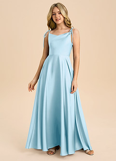 Azazie Popsy Junior Linia A Ukłon Satyna elastyczna Długość podłogi Młodsza druhna Sukienka image2