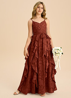 Azazie Peyton Junior Klä av A-Line i Blommig Utbrändhet Plisserad image6