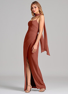 Azazie Calandra 신부 들러리 드레스 쉬스 주름진 쉬폰 바닥 길이 드레스 image4