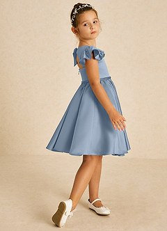 Azazie Sugar Plum Flower Girl Dresses Dusty Blue A-Line Bow Matte Satin Dress image3