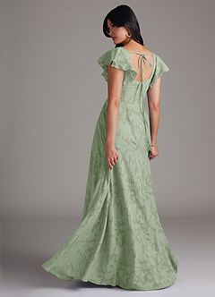 Azazie Bondi Bridesmaid Dresses Dusty Sage A-Line Side Slit Floral Burnout Dress image3