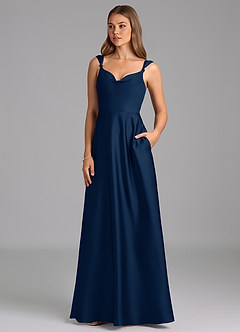 Azazie Beatrice 신부 들러리 드레스 A라인 스윗하트 네크라인 스트레치 새틴 바닥 길이 드레스 image3