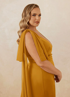Christian Siriano Bridal for Azazie 1011 Bridesmaid Dresses Butterscotch Mermaid Bow Stretch Satin Dress image18