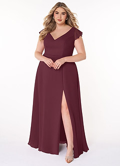 Azazie Claudine Bridesmaid Dresses Cabernet A-Line Flutter Sleeve Chiffon Dress image7