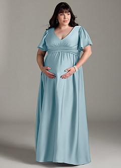 Azazie Verna Maternity Bridesmaid Dresses A-Line Ruched Stretch Satin Floor-Length Dress image13