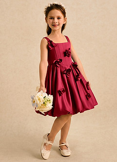 Azazie Lillian vestidos de niña de las flores Vestido Escarlata de Satin Mate de Vestido de princesa con Plisado image4