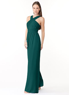 Azazie Berdie Bridesmaid Dresses Peacock Halter Chiffon Jumpsuit image3