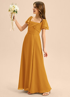 Azazie Azey Junior Butterscotch A-Line Ruched Chiffon Dress image7