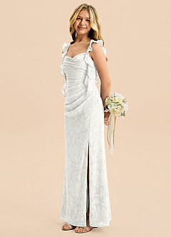 Azazie Jessamine Junior Meerjungfrau-Linie Herzausschnitt Blumen-Burnout Kleid Weiß image3