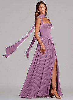 Azazie Stephanie Bridesmaid Dresses Wisteria A-Line Pleated Stretch Satin Dress image3