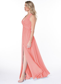 Azazie Jaclyn Brautjungfernkleider A-Linie Plissee Chiffon Kleid Koralle image3