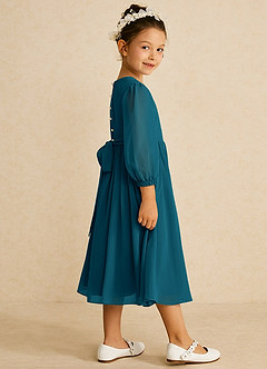 Azazie Lolo Robe Demoiselle D'honneur Fillette Robe Trapèze en Mousseline de soie avec manches Bleu Encre image4
