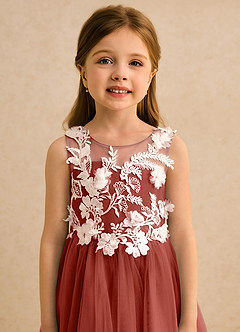 Azazie Mixie vestidos de niña de las flores Vestido de Terracota de Encaje de Corte Princesa image7