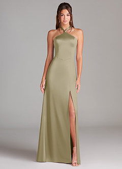 Azazie Elliana Brautjungfernkleider A-Linie Seitliche Cut-Outs Stretch-Satin Kleid Moosgrün image5