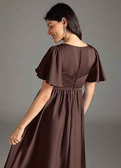 Azazie Verna Maternity Bridesmaid Dresses A-Line Ruched Stretch Satin Floor-Length Dress image8