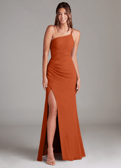 Azazie Eren Bridesmaid Dresses Burnt Orange Sheath One Shoulder Chiffon Dress image3