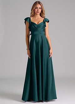 Azazie Leilani Bridesmaid Dresses Pine A-Line Ruched Stretch Satin Dress image3