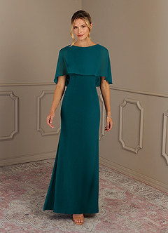 Azazie Dion Mother of the Bride Dresses Peacock Sheath Scoop Stretch Crepe Dress image3