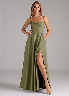 Azazie Elle Bridesmaid Dresses Pistachio A-Line Pleated Stretch Satin Dress image3
