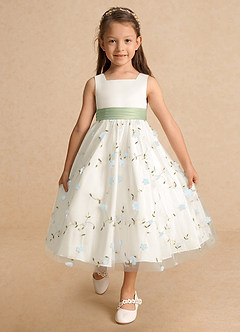 Azazie Pollie Flower Girl Dresses Sky Blue Dusty Sage A-Line Bow Tulle Dress image9