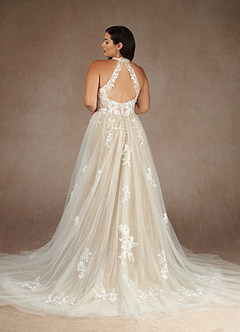 Azazie Dysis Wedding Dresses Diamond White Nude A-Line Halter Sequins Tulle Dress image7