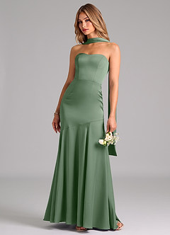 Azazie Shiloh Robes de demoiselle d'honneur Robe Sirène Convertible en Satin extensible Sans bretelle Matcha image6