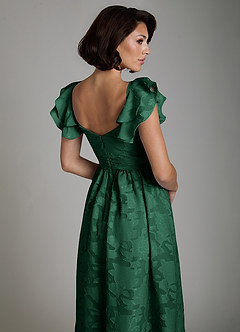 Azazie Anaya Bridesmaid Dresses Dark Green A-Line Ruched Floral Burnout Dress image6